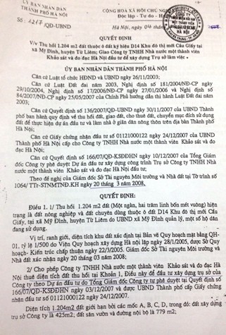 Ngày 04/4/2008, UBND TP.Hà Nội ban hành Quyết định số 1217/QĐ-UBND thu hồi 1.204 m2 đất nông nghiệp và đất chuyên dùng để giao cho Công ty Khảo sát và đo đạc Hà Nội thuê xây trụ sở làm việc.