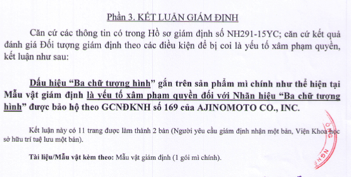 Kết luận của Viện Khoa học Sở hữu trí tuệ