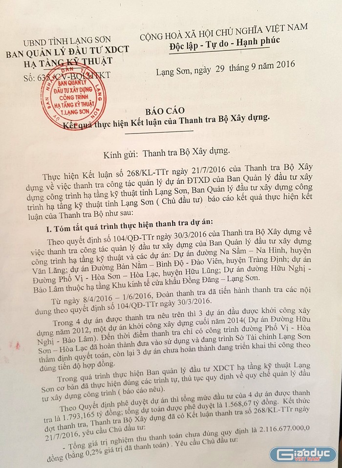 BQL Đầu tư xây dựng công trình hạ tầng kỹ thuật tỉnh Lạng Sơn sai phạm hơn chục tỷ đồng nhưng chỉ tổ chức kiểm điểm, rút kinh nghiệm.