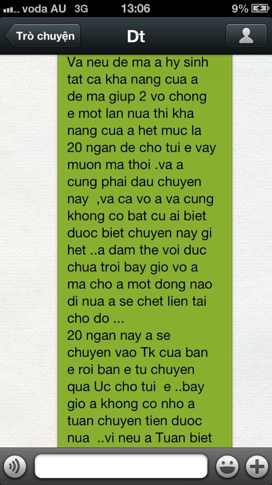 Theo tin nhắn cô gái gửi cho PV, Đan Trường mang cả Đức Chúa Trời, mạng sống của mình ra thề