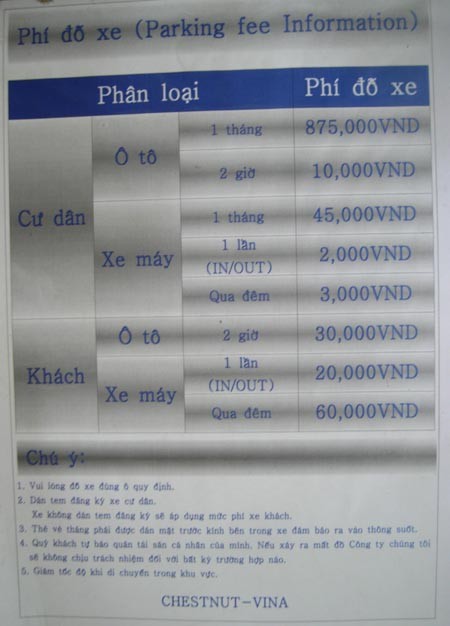 Mặc dù đã được chỉnh sửa nhưng bảng thông báo phí gửi xe tại Keangnam vân khiến nhiều khách giật mình.