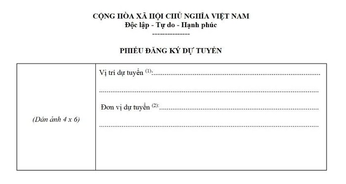 Mẫu phiếu đăng kí ứng tuyển giáo viên trung học phổ thông theo chính sách thu hút. Ảnh chụp màn hình