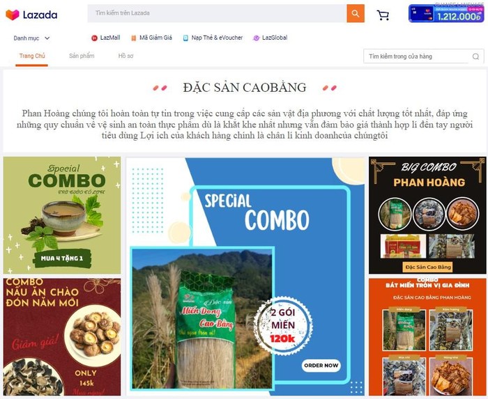 Gian hàng trực tuyến trên sàn thương mại điện tử Lazada của đội thi trường Đại học Hòa Bình. Ảnh: Chụp màn hình