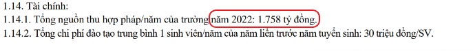 Số liệu từ đề án tuyển sinh năm 2023 của Trường Đại học Văn Lang. Ảnh chụp màn hình