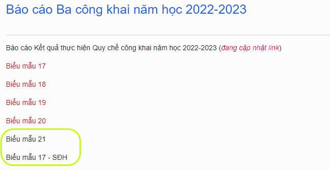 Danh mục Báo cáo ba công khai năm học 2022-2023 của Trường Đại học Văn Lang: Biểu mẫu 21 về công khai tài chính và biểu mẫu 17 về cam kết chất lượng đào tạo sau đại học không có nội dung.