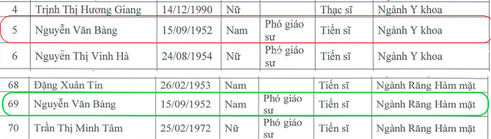 Ảnh cắt từ danh sách đội ngũ giảng viên cơ hữu theo khối ngành, Trường Đại học Phenikaa, năm học 2022-2023. Ảnh: BS