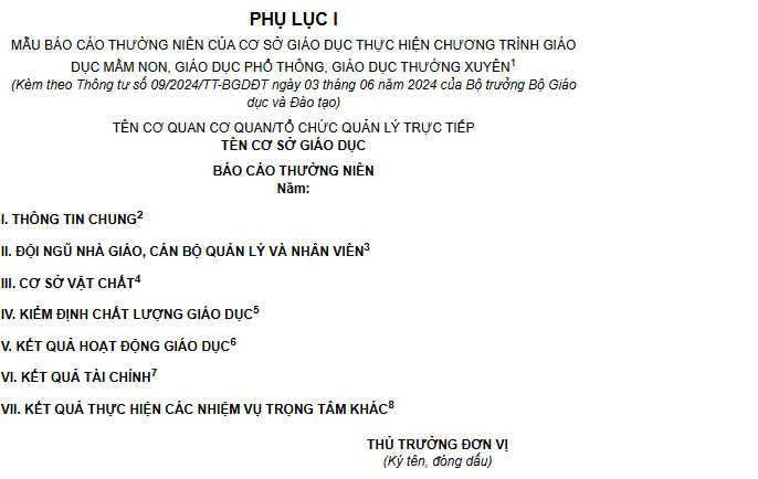 Các nội dung cơ sở giáo dục cần công khai. Ảnh chụp màn hình Thông tư số 09/2024/TT-BGDĐT