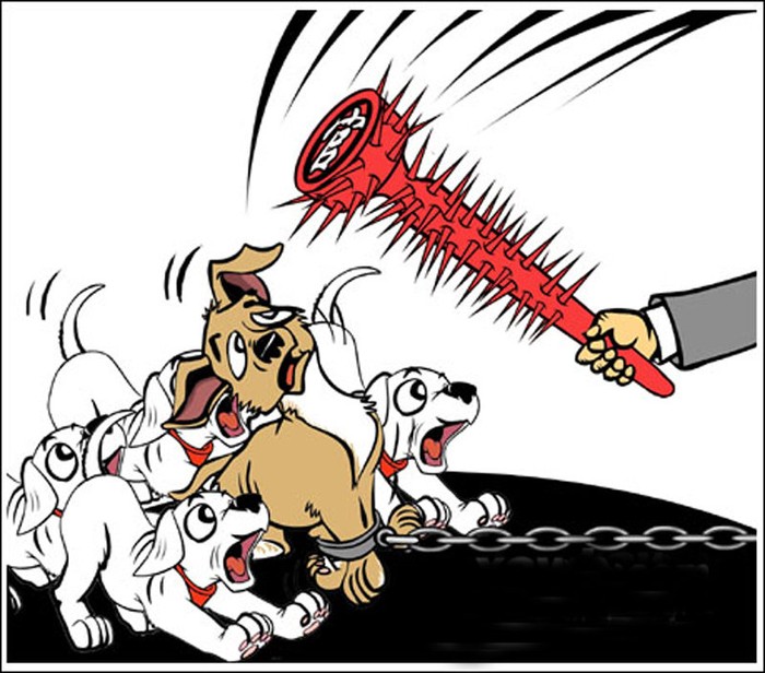 Tranh biếm họa của hội những người nuôi chó phản đối hành động "đàn áp" nhà cẩu của cảnh sát
