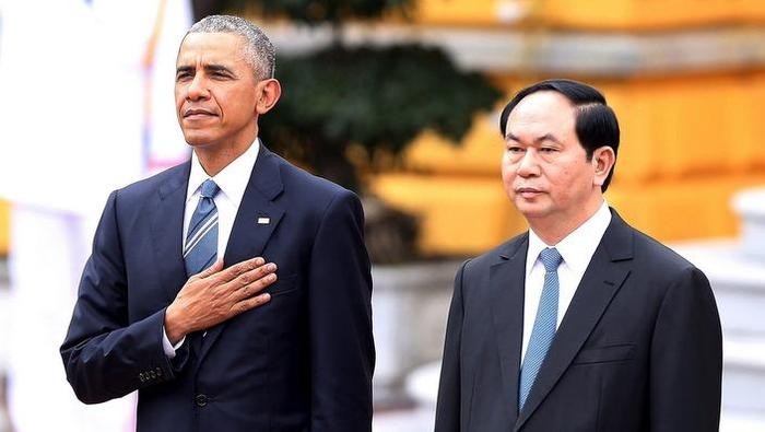 Tổng thống Barack Obama và Chủ tịch nước Trần Đại Quang tại Hà Nội, ảnh: AAP.