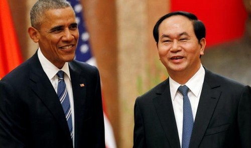 Tổng thống Mỹ Barack Obama và Chủ tịch nước Trần Đại Quang, ảnh: Tuoitrenews.