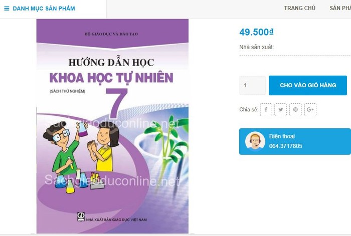 Chương trình môn học chưa có, nhưng các nhà soạn sách đã làm xong sách giáo khoa &quot;tích hợp&quot; Lý - Hóa - Sinh thành Khoa học Tự nhiên để &quot;thử nghiệm&quot;, nhưng vẫn 3 nội dung riêng biệt. Giá sách khá đắt. Ảnh chụp màn hình.