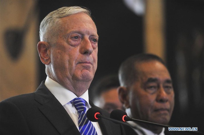 Bộ trưởng Quốc phòng Mỹ James Mattis thăm Indonesia tuần qua, ảnh: Tân Hoa Xã.