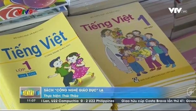 Ảnh chụp màn hình phóng sự của đài VTV9 về Tiếng Việt 1 Công nghệ giáo dục ở Đồng bằng sông Cửu Long.