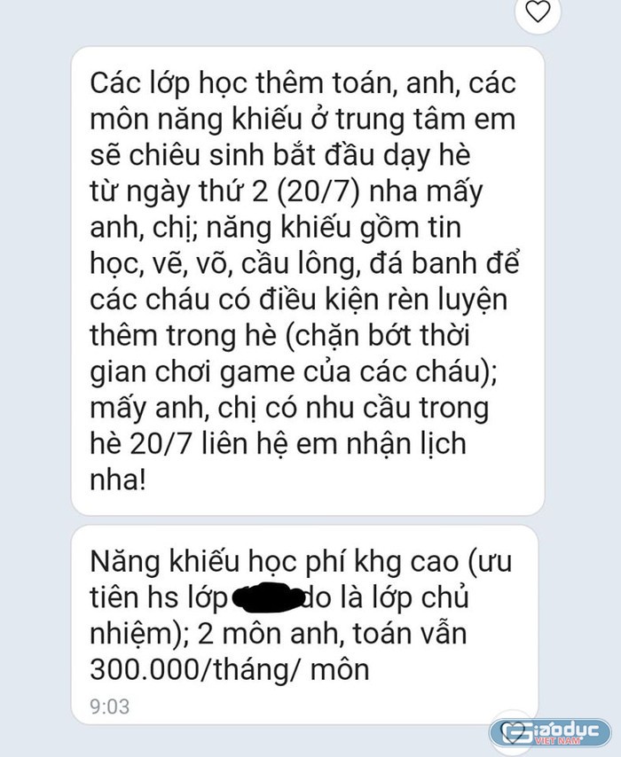 Hình ảnh chụp từ zalo mà giáo viên đã &quot;nhắn nhủ&quot; với phụ huynh (Ảnh: Kim Oanh)