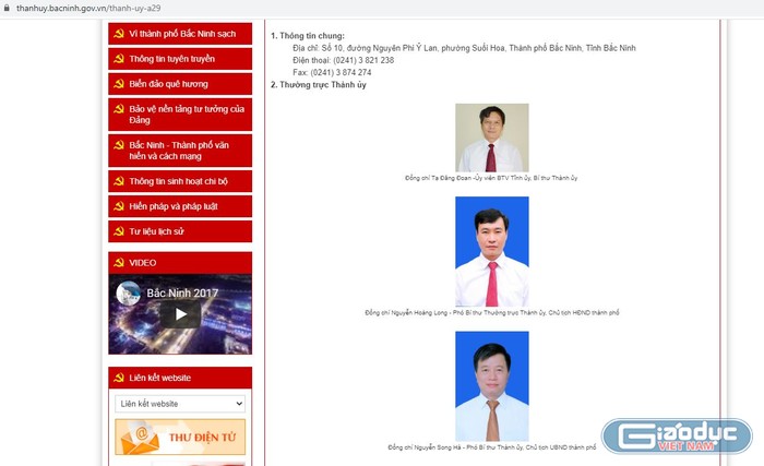 Ảnh chụp màn hình trang thông tin điện tử Thành ủy Bắc Ninh vào 14h 10 phút ngày 06/08/2020.