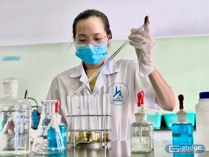 Châu Thanh Trúc, sinh viên TDTU là tác giả chính của bài báo Evaluation of Enzyme Protease Activity and Inhibition Effect on Pyricularia grisea with the Leaf Extract of Commela communis l đăng trong tạp chí Journal of Pure and Applied Microbiology (Scopus). Ảnh do Phó giáo sư Phạm Thanh Phong cung cấp.