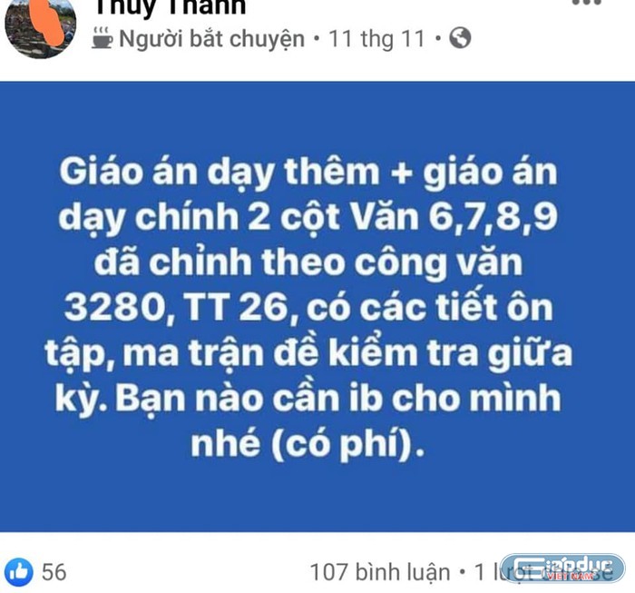 Giáo viên chào bán giáo án (Ảnh chụp từ màn hình)