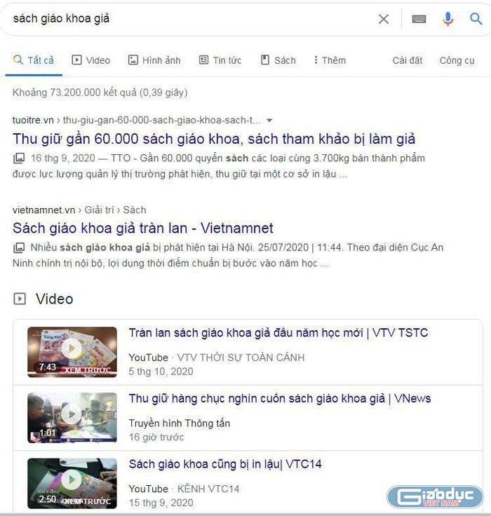 Ảnh chụp màn hình kết quả tìm kiếm trên Google.