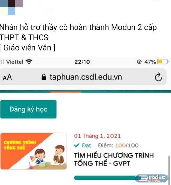 Dịch vụ "hỗ trợ" giáo viên tập huấn (Ảnh chụp từ màn hình)