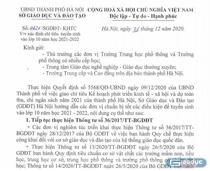 Văn bản chỉ đạo của Sở Giáo dục và Đào tạo Hà Nội