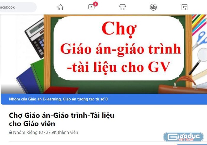 Nhóm kín &quot;Chợ giáo án - giáo trình - tài liệu cho giáo viên&quot; trên facebook có 27.900.000 thành viên. Ảnh chụp màn hình.