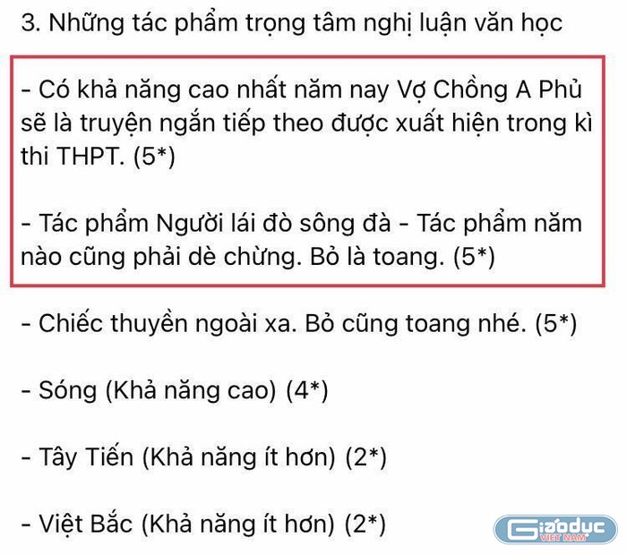 Một trang cá nhân dự đoán Vợ chồng A Phủ sẽ vào đề thi môn Ngữ văn năm nay. (Ảnh chụp màn hình)