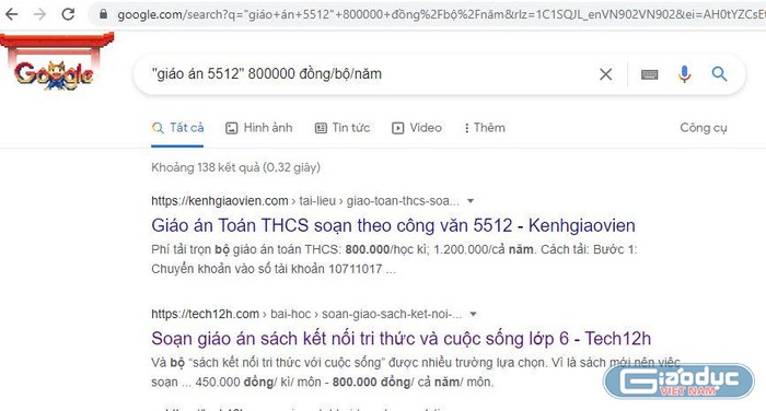 Mẫu giáo án 5512 được rao bán trên nhiều trang với mức giá khác nhau, hình ảnh chỉ mang tính chất minh họa.