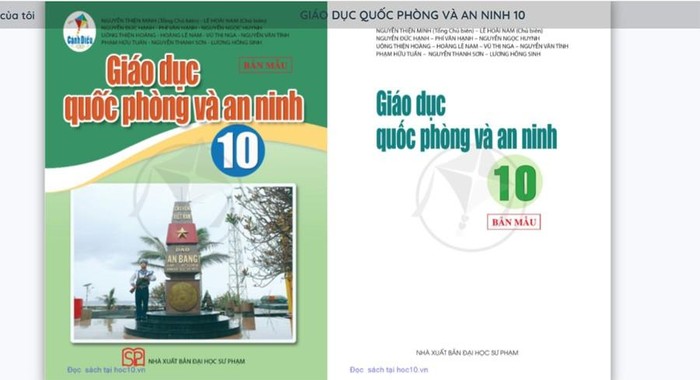 Sách giáo khoa Giáo dục quốc phòng và an ninh lớp 10 phiên bản điện tử trên nền tảng số hoc10.vn. (Ảnh: chụp màn hình)