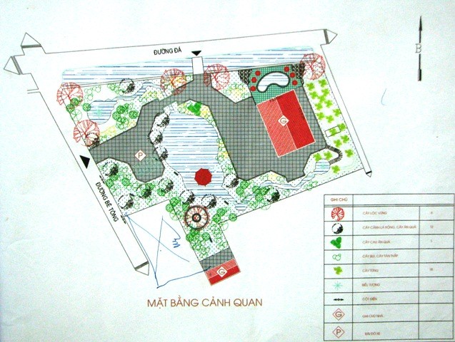 Bản vẽ mặt bằng cảnh quan khu tư dinh ở tỉnh Hải Dương