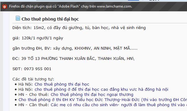 Không khó để tìm thấy các thông tin cho thuê phòng trọ thi đại học trên mạng như thế này (Ảnh minh họa)