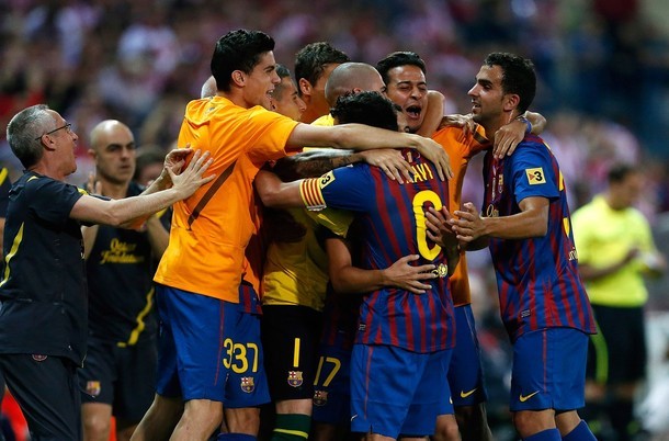 Niềm vui của các cầu thủ Barca.