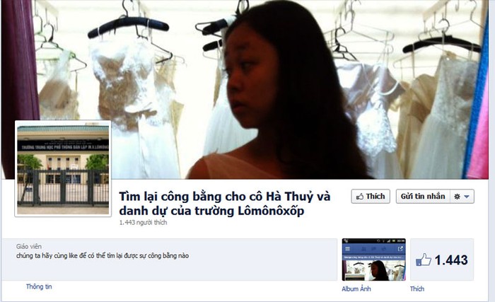 Học sinh lập hội trên facebook để thể hiện tình cảm và mong cô Hà Thủy sớm quay lại giảng dạy.