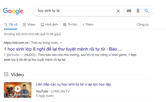 Ảnh chụp màn hình kết quả tìm kiếm trên Gooogle