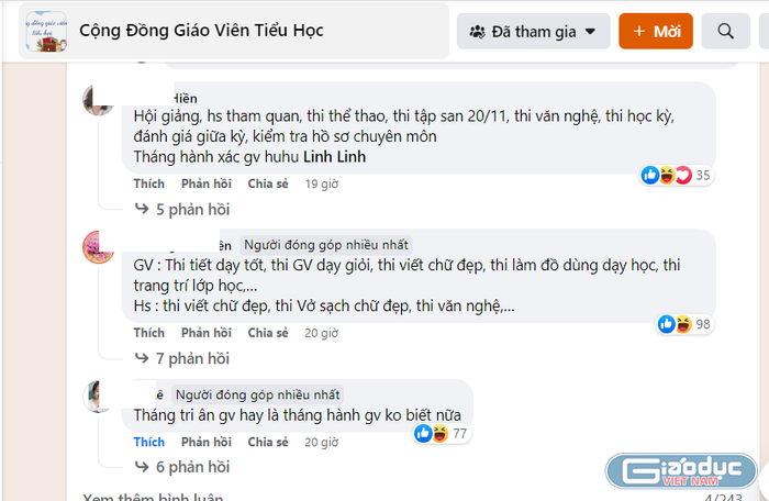 Ảnh chụp màn hình chia sẻ của giáo viên trên mạng xã hội do tác giả cung cấp