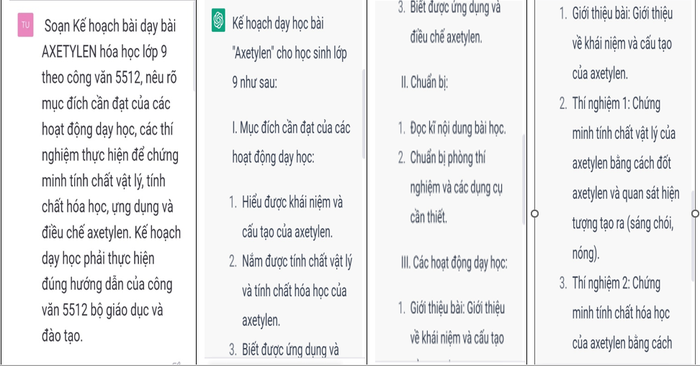 Ảnh chụp màn hình Kế hoạch bài dạy bài AXETYLEN Hóa học lớp 9 do ChatGPT thực hiện