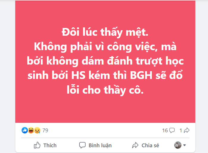 Ảnh chụp màn hình chia sẻ của giáo viên trên mạng xã hội