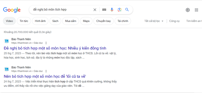 Ảnh chụp màn hình kết quả tìm kiếm trên google