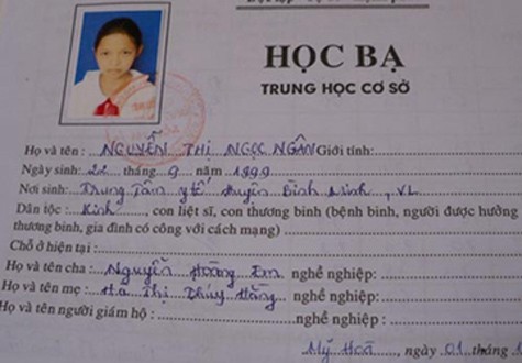 Học bạ của em Nguyễn Thị Ngọc Ngân