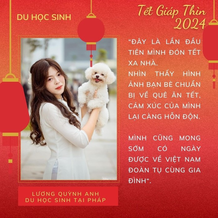 Bạn Lương Quỳnh Anh hiện đang theo học chương trình dự bị tiếng tại Trường Đại học tổng hợp Lumière Lyon 2 (Pháp) lần đầu đón Tết xa nhà.