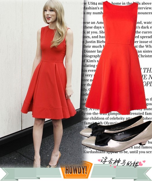 Cô nàng Taylor Swift vẫn trẻ trung với váy đỏ trần tay.