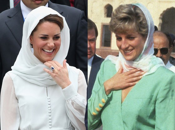 En arrivant à la mosquée Assyakirin, en Malaisie, le 14 septembre, la princesse Kate portait une robe légère et luxueuse combinée à un foulard enroulé autour de sa tête. Ce style de Kate rappelle l'image de la princesse Diana lors de son voyage au Pakistan en 1996. Photo. Chris Jackson.