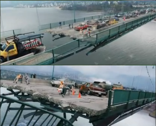 Cảnh chiếc cầu bị đánh sập trong phim Final Destination 5.
