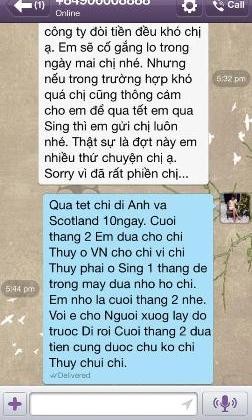 Những lời khất lần, khất lữa của Thúy Vinh với 2 món đồ trị giá 5.600.000 nghìn đồng Việt suốt nửa năm qua. Ảnh nhân vật cung cấp