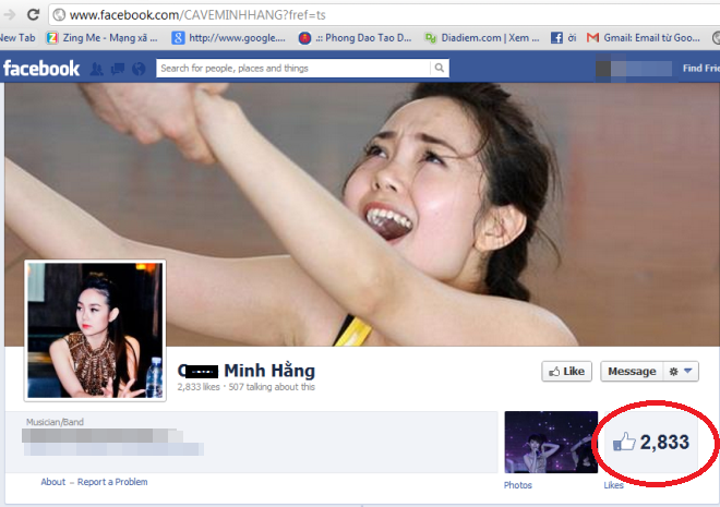 Facebook giả mạo để bêu xấu ca sĩ, diễn viên Minh Hằng có tới gần 3.000 lượt like.