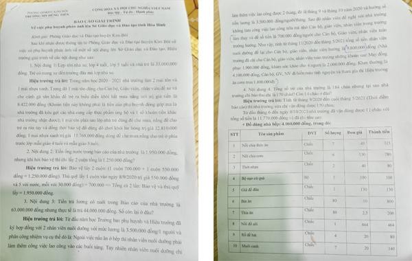 Báo cáo giải trình của nhà trường. (Ảnh: phụ huynh cung cấp)