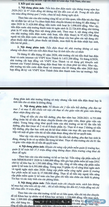 Phòng Giáo dục huyện Kim Thành có văn bản báo cáo Ủy ban Nhân dân huyện Kim Thành và trả lời Tạp chí điện tử Giáo dục Việt Nam, trước phản ánh về trường Trung học cơ sở Lai Vu chi tiền ngân sách không đúng thực tế. (Ảnh chụp văn bản)