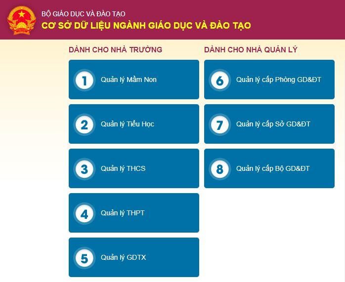 Giao diện website cơ sở dữ liệu ngành giáo dục và đào tạo của Bộ Giáo dục và Đào tạo. (Ảnh: cắt từ màn hình)