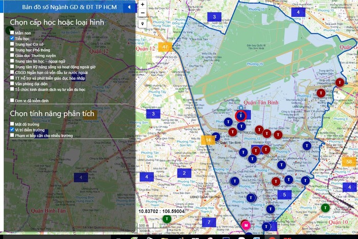 Hình ảnh bản đồ GIS tại khu vực quận Tân Bình. (Ảnh chụp màn hình)