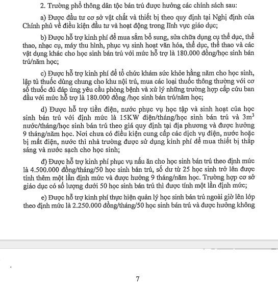 Dự thảo đề xuất hỗ trợ kinh phí phục vụ nấu ăn cho học sinh bán trú.(Ảnh: cắt màn hình)