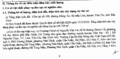 Danh sách các cơ sở đào tạo của Trường Đại học Quốc tế Bắc Hà. Ảnh: Đề án tuyển sinh năm 2024 (dự thảo)